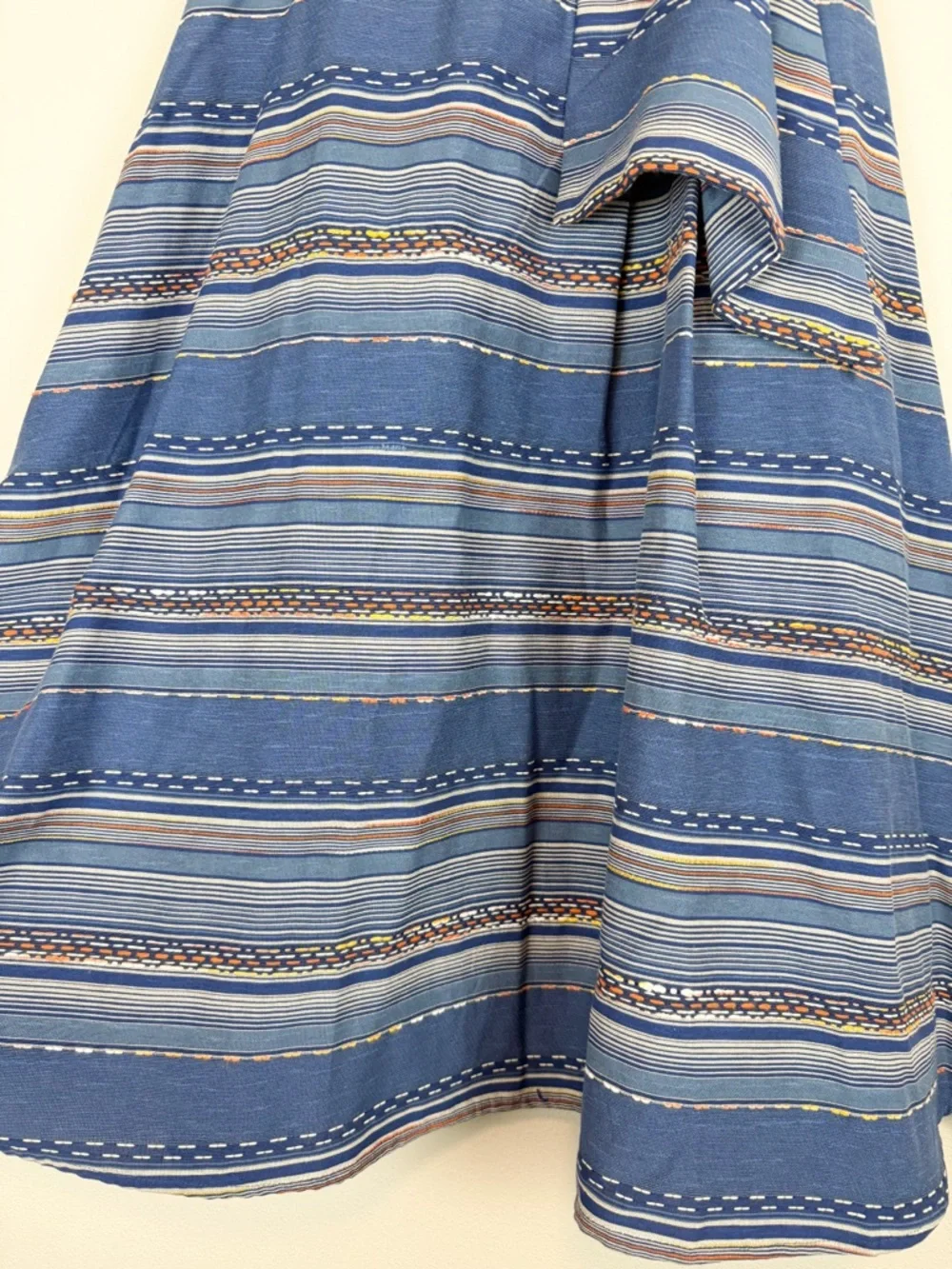 Eva Franco Liv A-Line Blue Striped Embroidered Midi Skirt Southwestern Size 2
